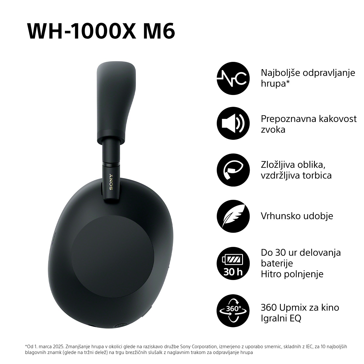 SONY WH-1000XM6 brezžične naglavne črne slušalke - slika 5