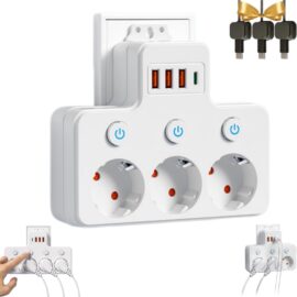 Kuisoe Power Strip 3 Slots 1 Type-C 3 USB White