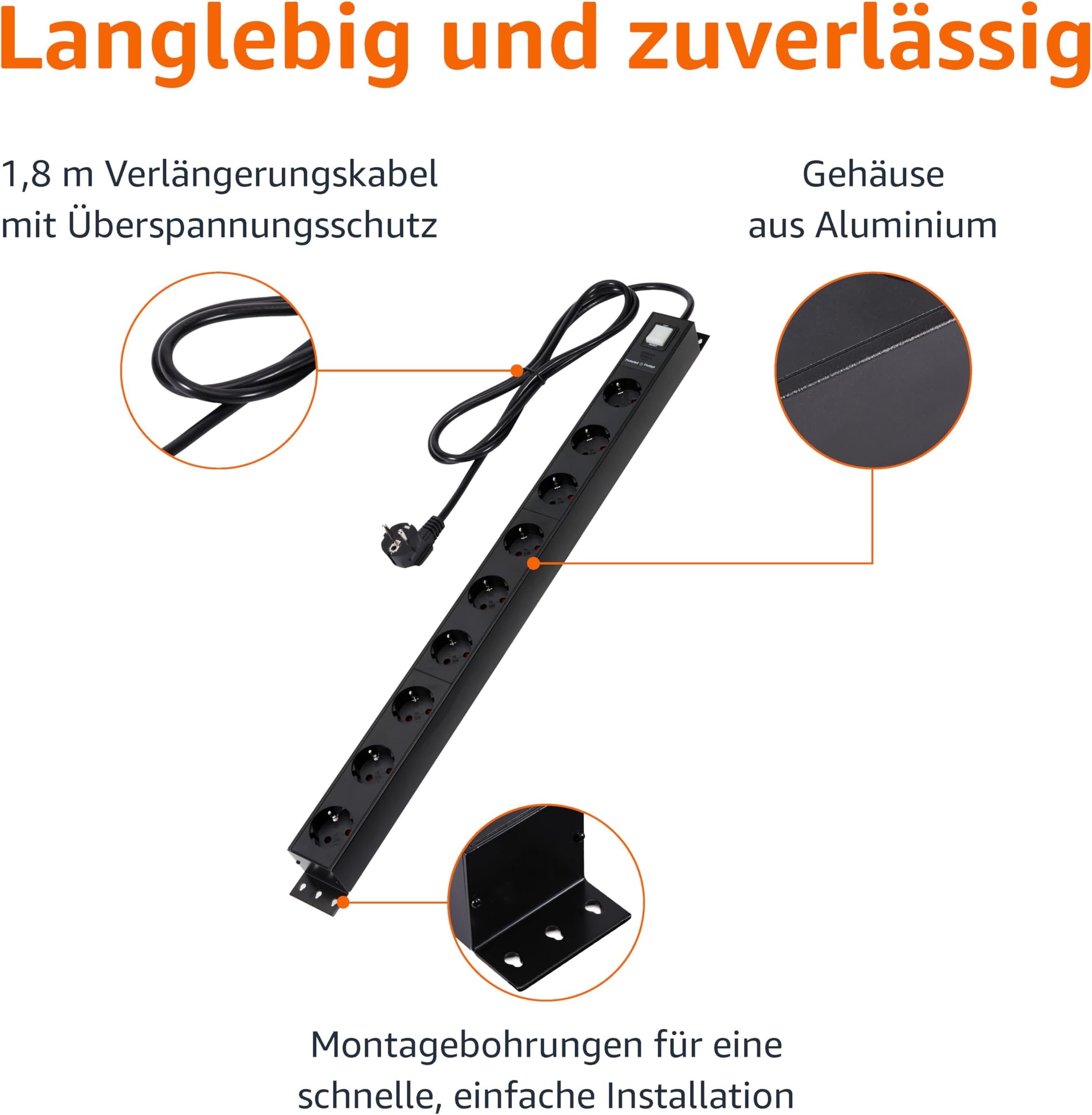 Amazon Basics Surge Protected Power Strip 9 Sockets - slika 2