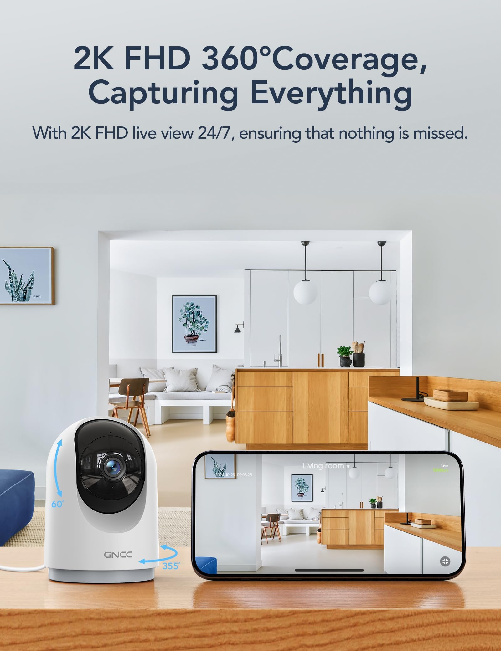 GNCC 2K 360° WiFi Camera - slika 3