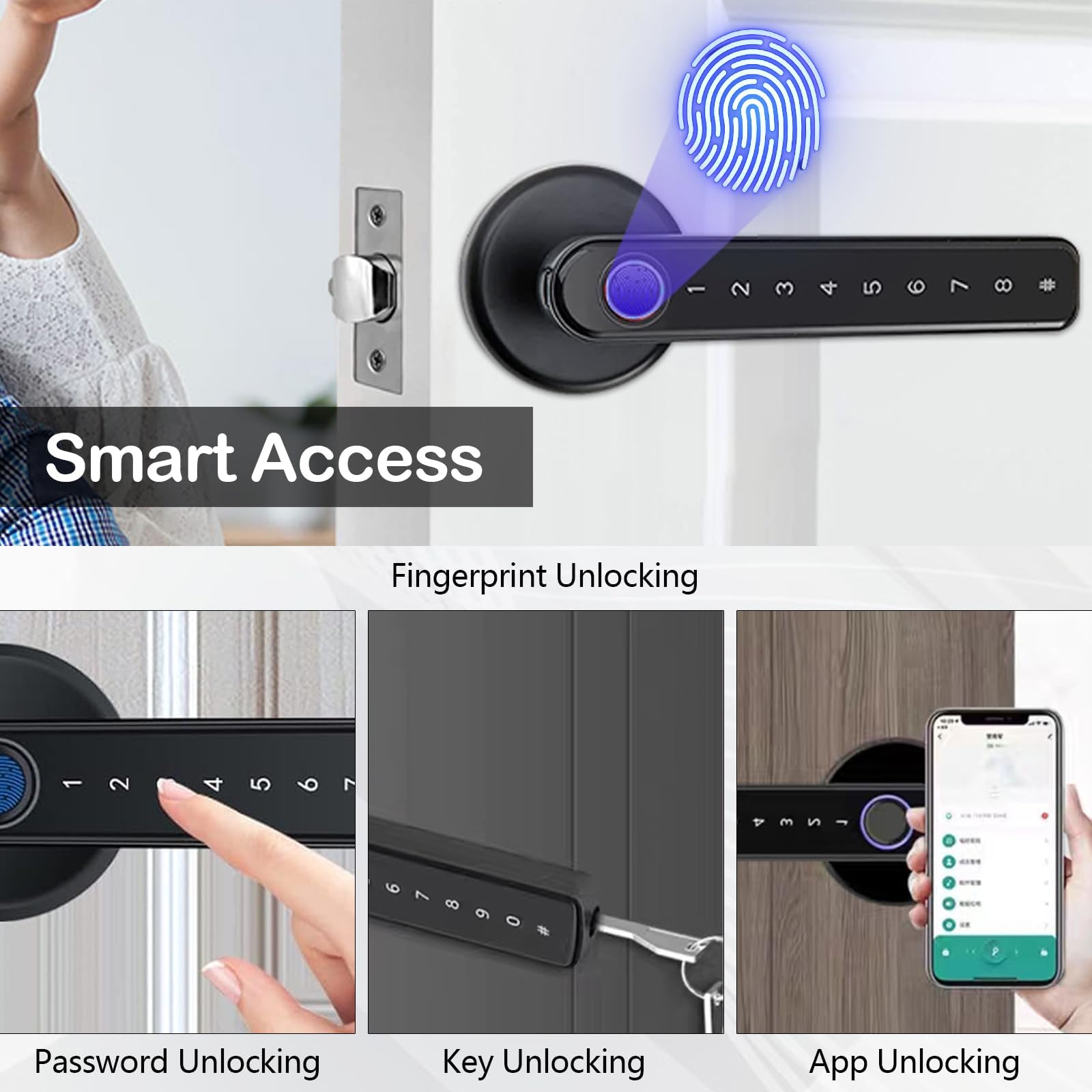 TECKZOON Smart Door Lock Fingerprint 35-55mm - slika 3