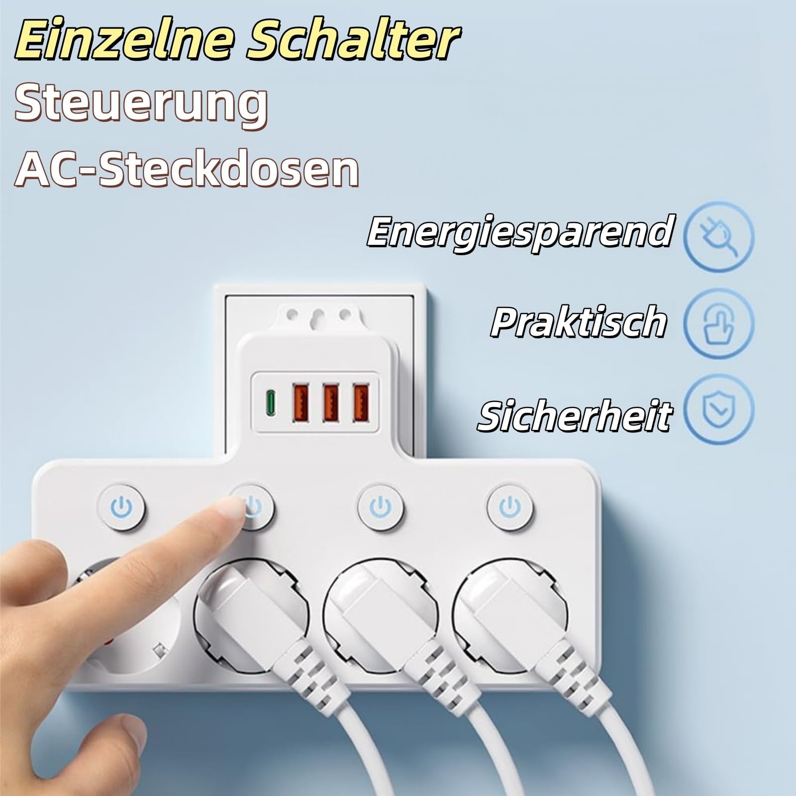 Kuisoe Power Strip 3 Slots 1 Type-C 3 USB White - slika 2