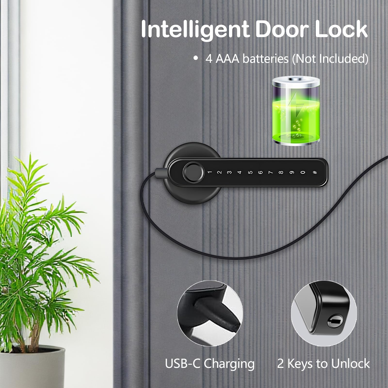 TECKZOON Smart Door Lock Fingerprint 35-55mm - slika 4