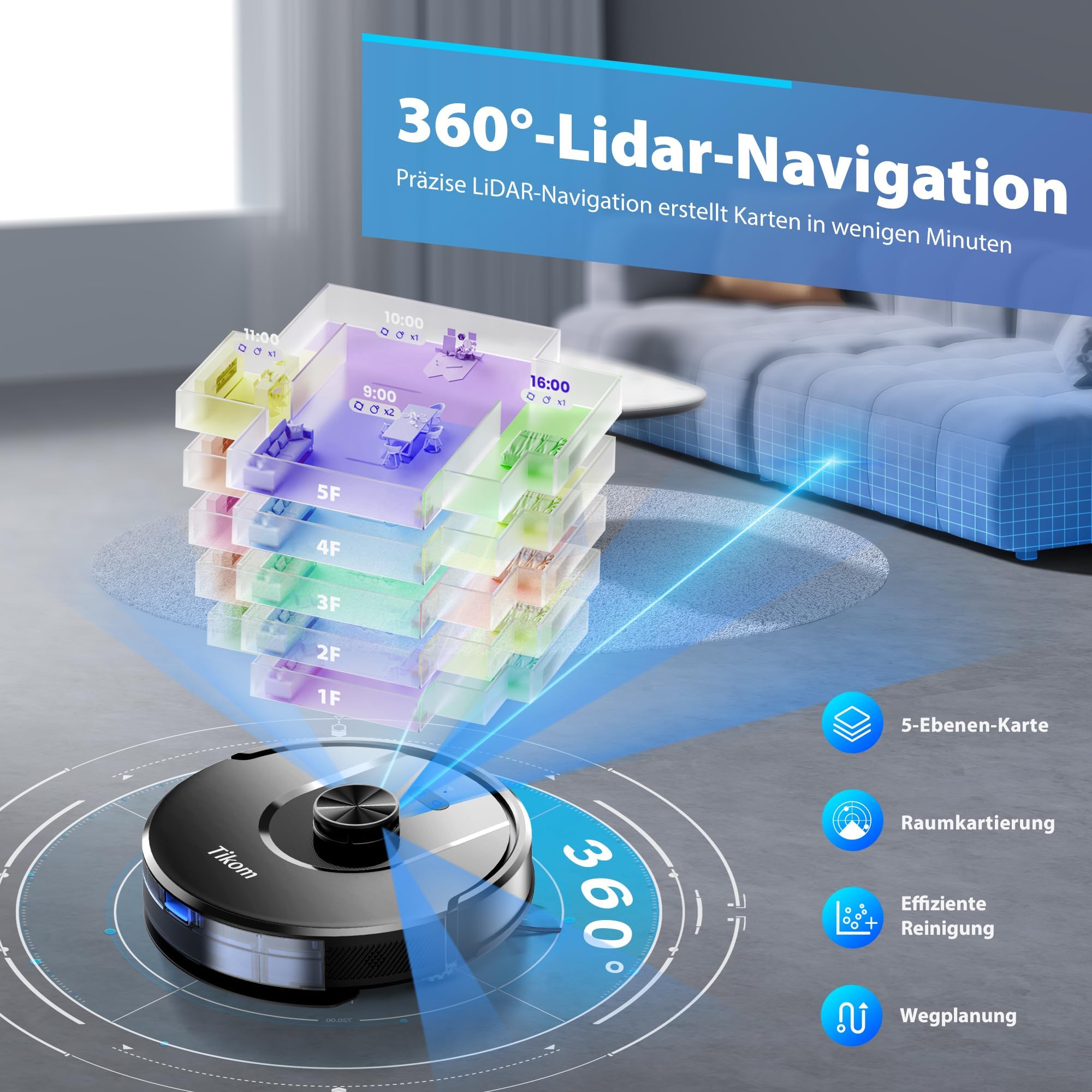 Tikom Robot Vacuum Cleaner 6000Pa - slika 3